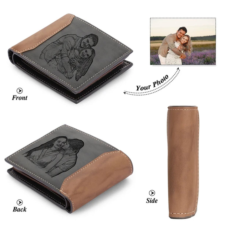 Custom Name Picture Card Holder Wallet Bifold Wallet for Men Gift for Husband Father&