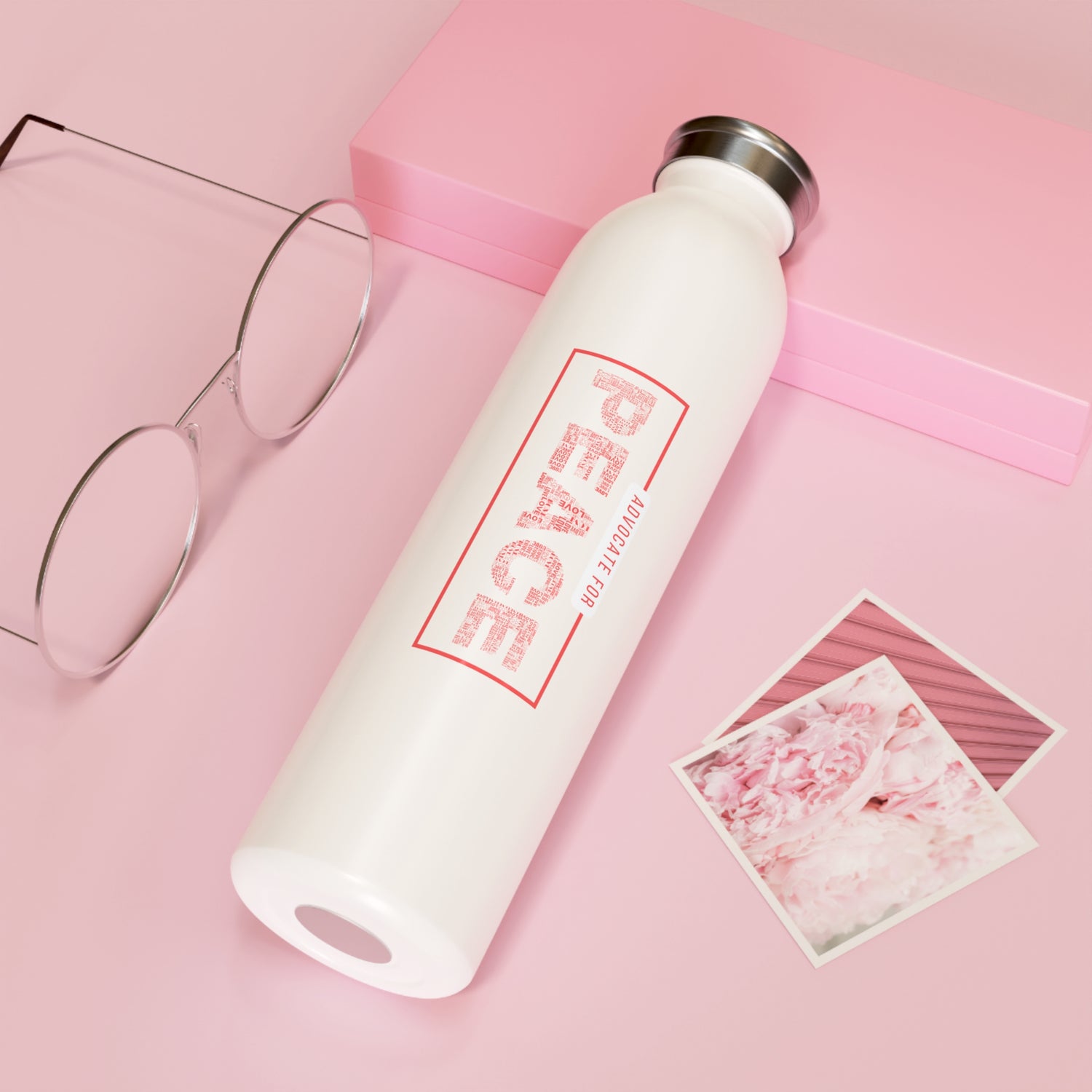 Slim Water Bottle "Advocate for Peace", White