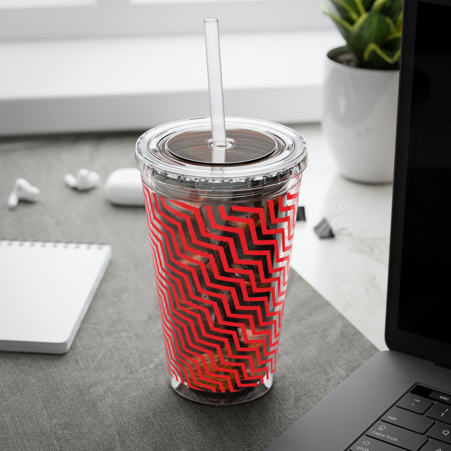 Sunsplash Tumbler with Straw, 16oz- Red