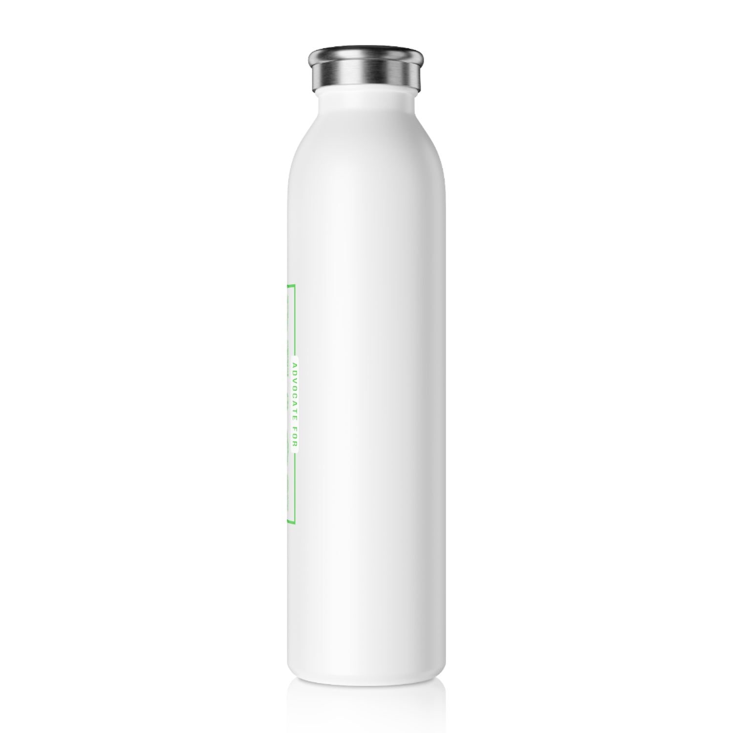 Slim Water Bottle, "Advocate for Peace" White