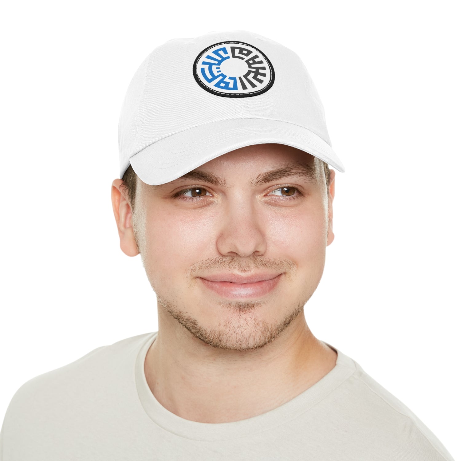 "Salam" Hat with Leather Patch- White