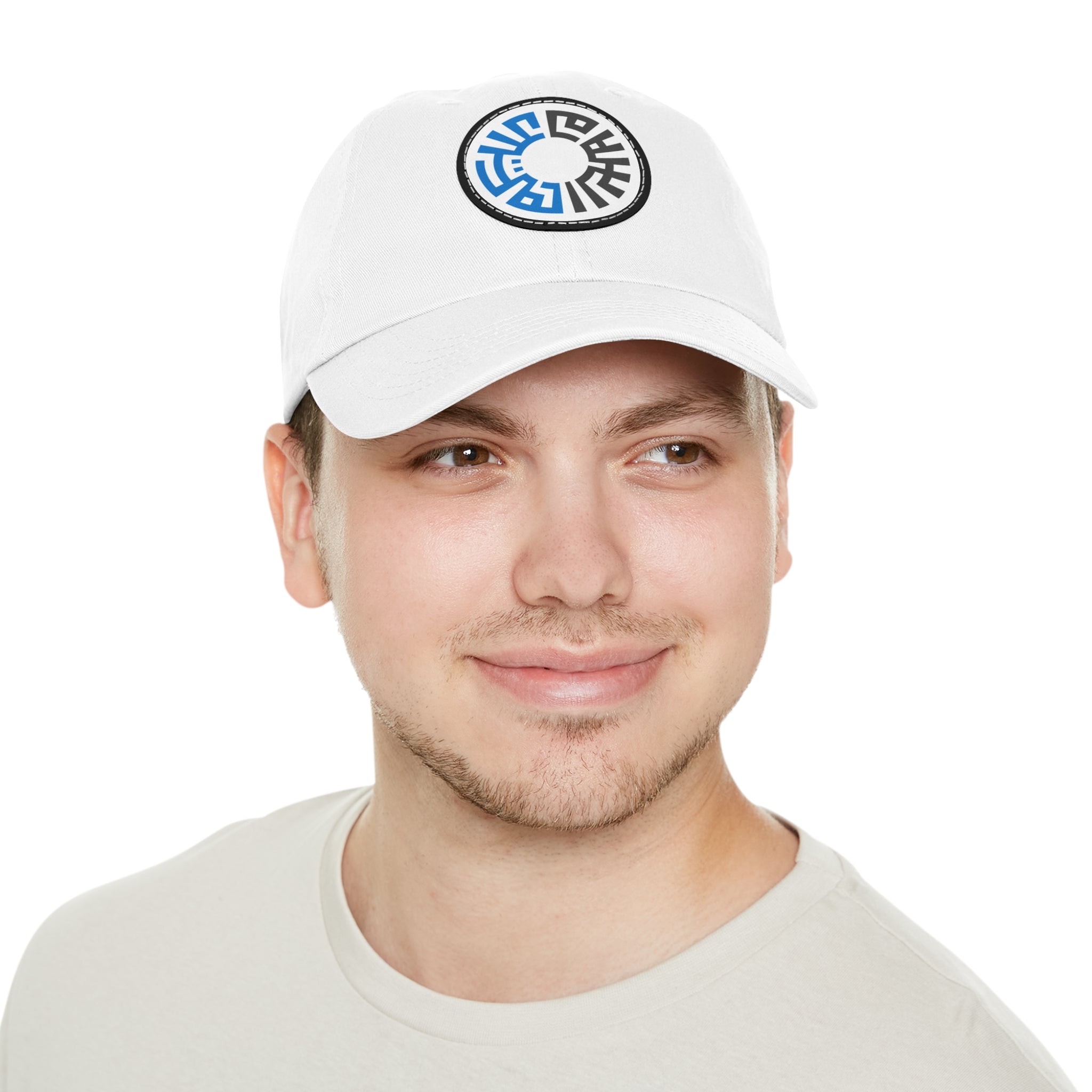 "Salam" Hat with Leather Patch- White