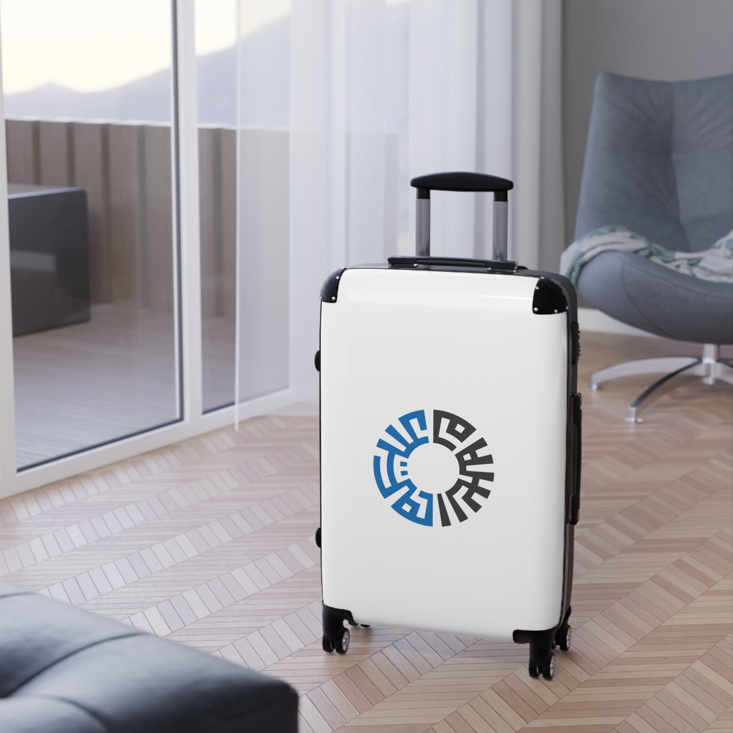Travel Suitcase, 3 sizes- White/Blue