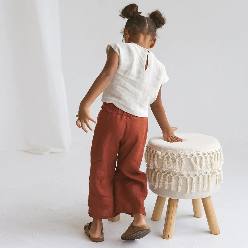 Retro Cotton and Linen Loose Wide-Legged Pants for Girls Summer New Children&