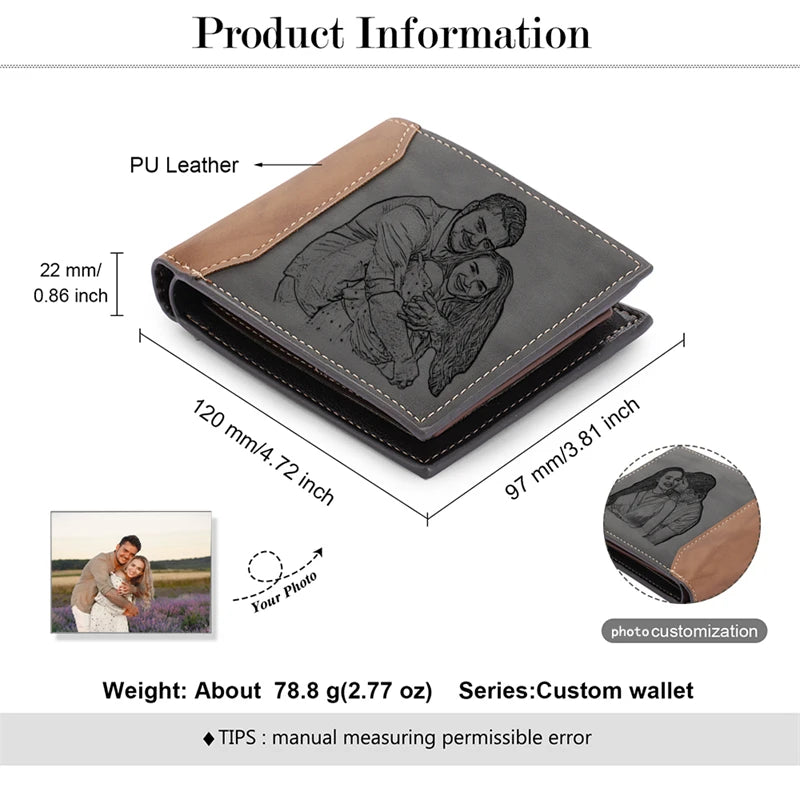 Custom Name Picture Card Holder Wallet Bifold Wallet for Men Gift for Husband Father&