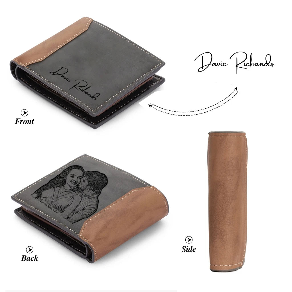Custom Name Picture Card Holder Wallet Bifold Wallet for Men Gift for Husband Father&