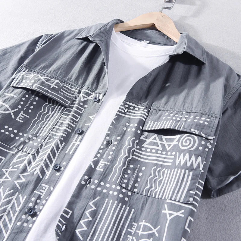 New Stylish Short Sleeve Casual Printing Cotton Shirt Men Brand Fashion Comfortable Top Clothes Camisa Masculina Dropshipping