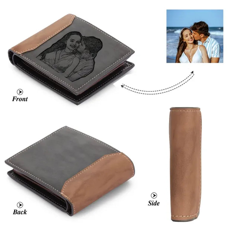 Custom Name Picture Card Holder Wallet Bifold Wallet for Men Gift for Husband Father&