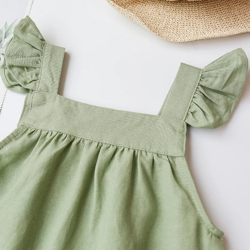 Girls Cotton and Linen Strap Dress Summer New Style Children&
