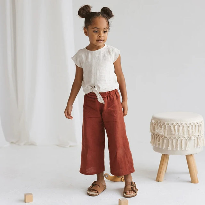 Retro Cotton and Linen Loose Wide-Legged Pants for Girls Summer New Children&