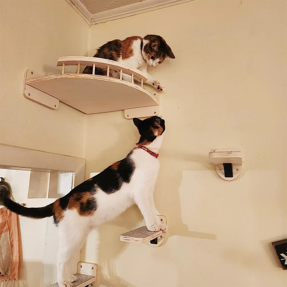 Cat Climbing Shelf Wall Mounted Four Step Stairway with Sisal Scratching Post for Cats Tree Tower Platform Jumping Pet Furniture