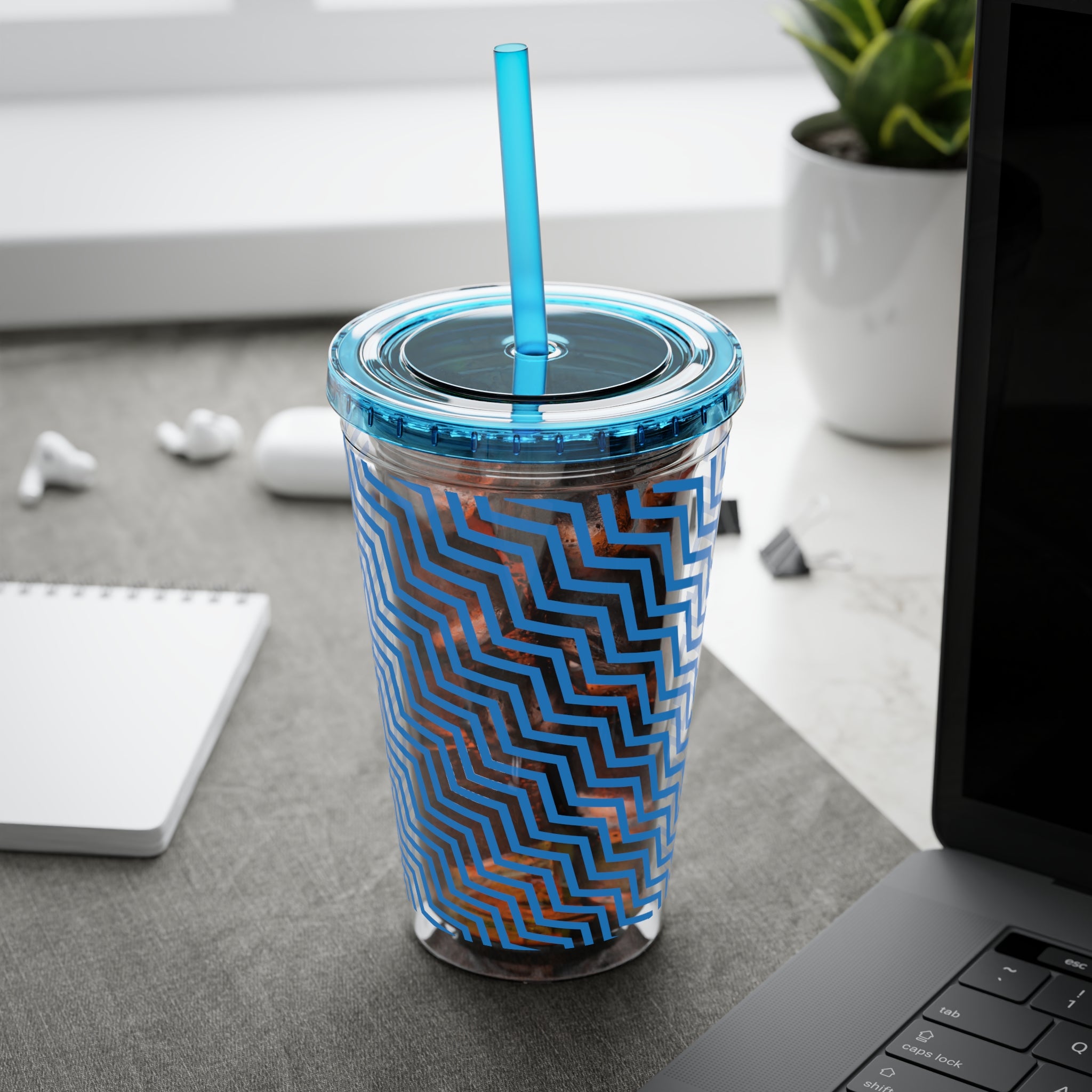 Sunsplash Tumbler with Straw, 16oz- Blue