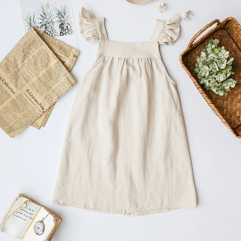 Girls Cotton and Linen Strap Dress Summer New Style Children&