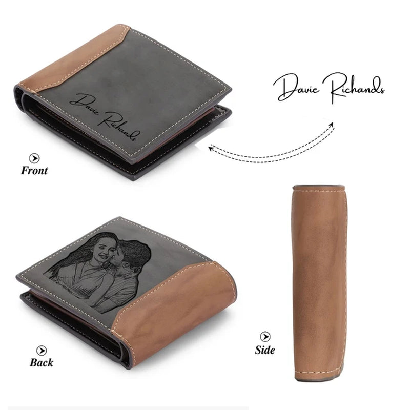 Custom Name Picture Card Holder Wallet Bifold Wallet for Men Gift for Husband Father&