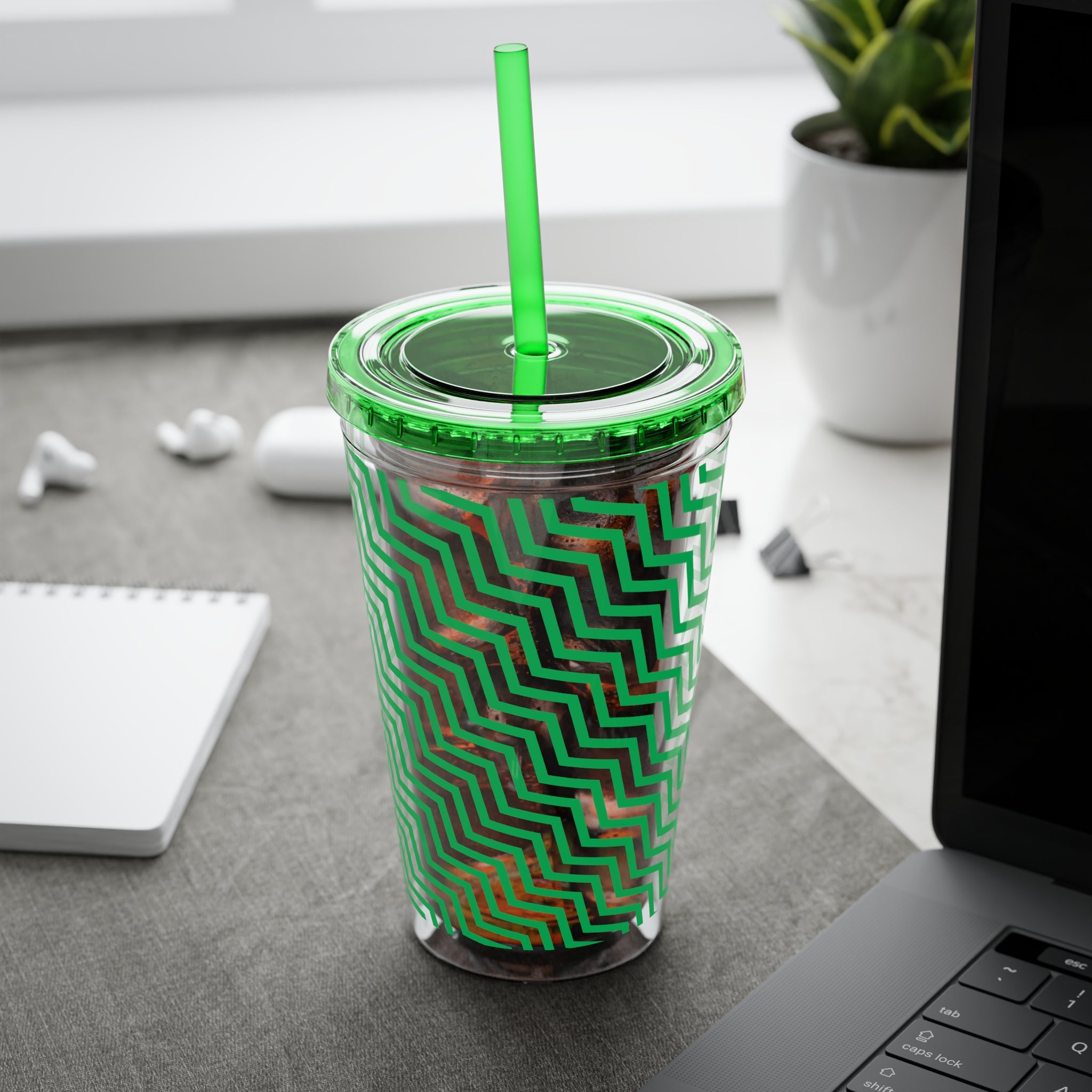 Sunsplash Tumbler with Straw, 16oz- Green