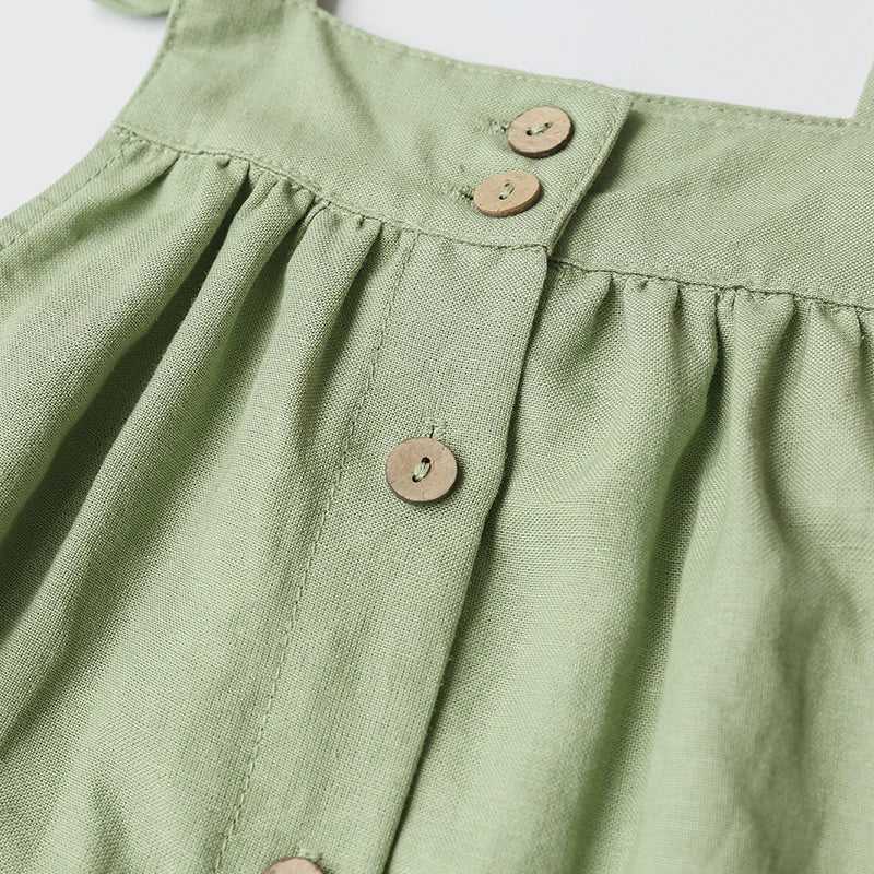Girls Cotton and Linen Strap Dress Summer New Style Children&