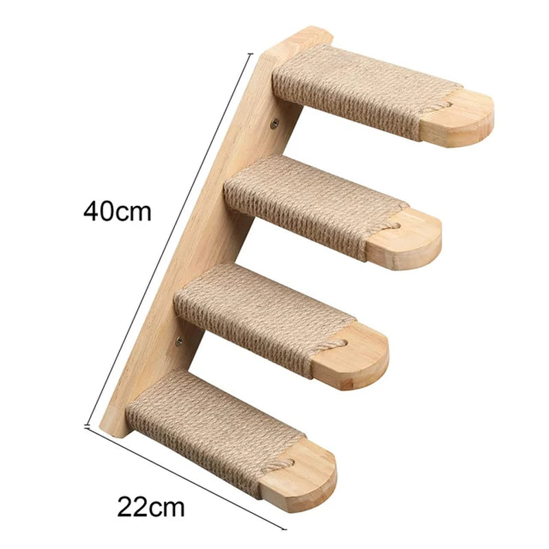 Cat Climbing Shelf Wall Mounted Four Step Stairway with Sisal Scratching Post for Cats Tree Tower Platform Jumping Pet Furniture