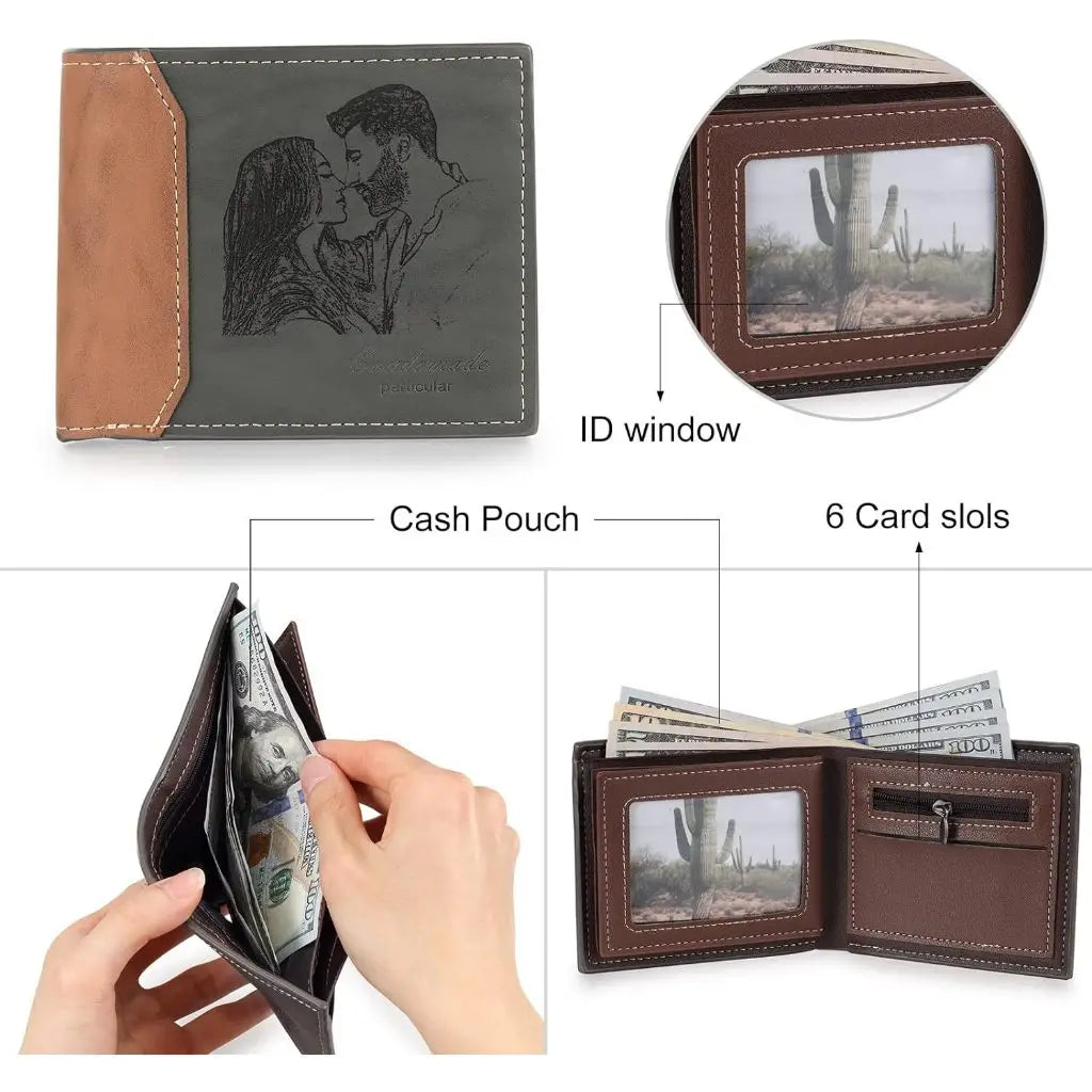 Custom Name Picture Card Holder Wallet Bifold Wallet for Men Gift for Husband Father&