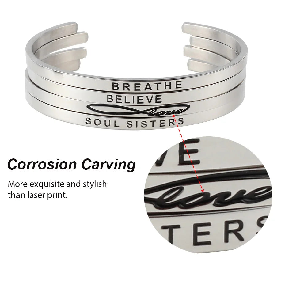 Women Stainless Steel Bangle Inspirational Bracelets Custom Mantra Cuff Band Jewelry Gift for Women