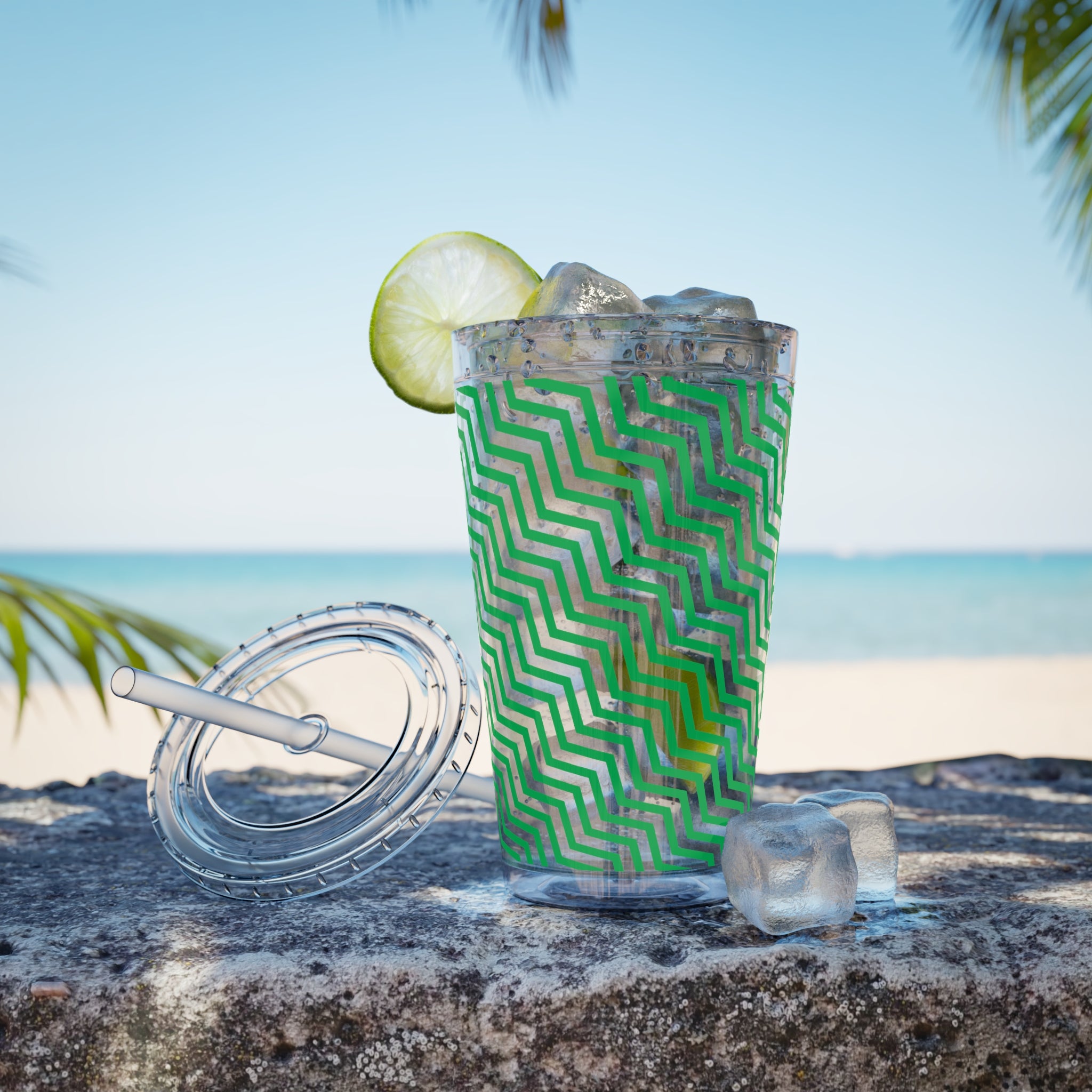 Sunsplash Tumbler with Straw, 16oz- Green