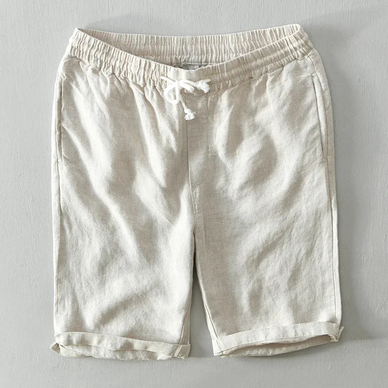 Pure Linen Shorts Men 2024 Summer New Fashion Solid White Loose Holiday Shorts Man Casual Shorts
