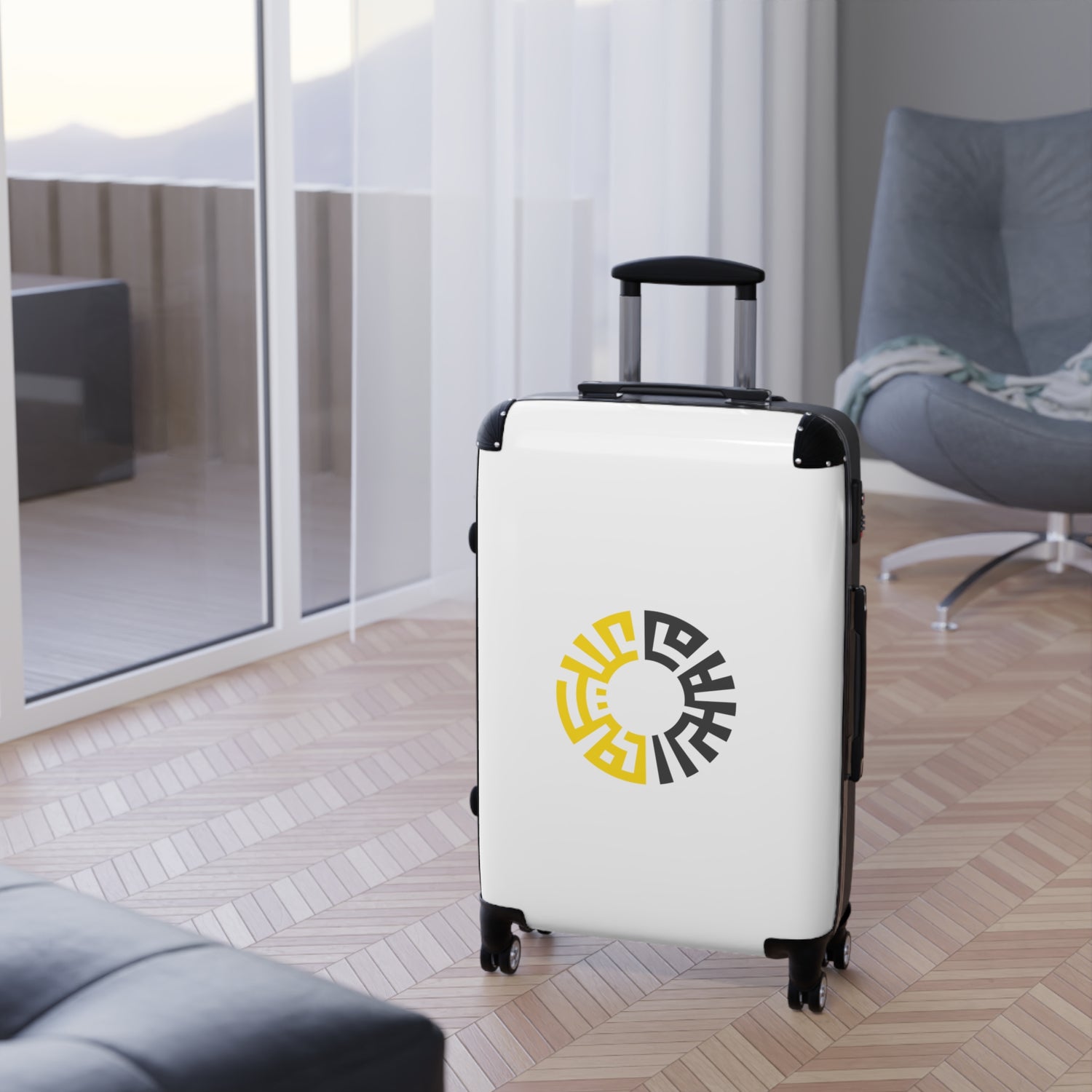 Travel Suitcases- White/Yellow