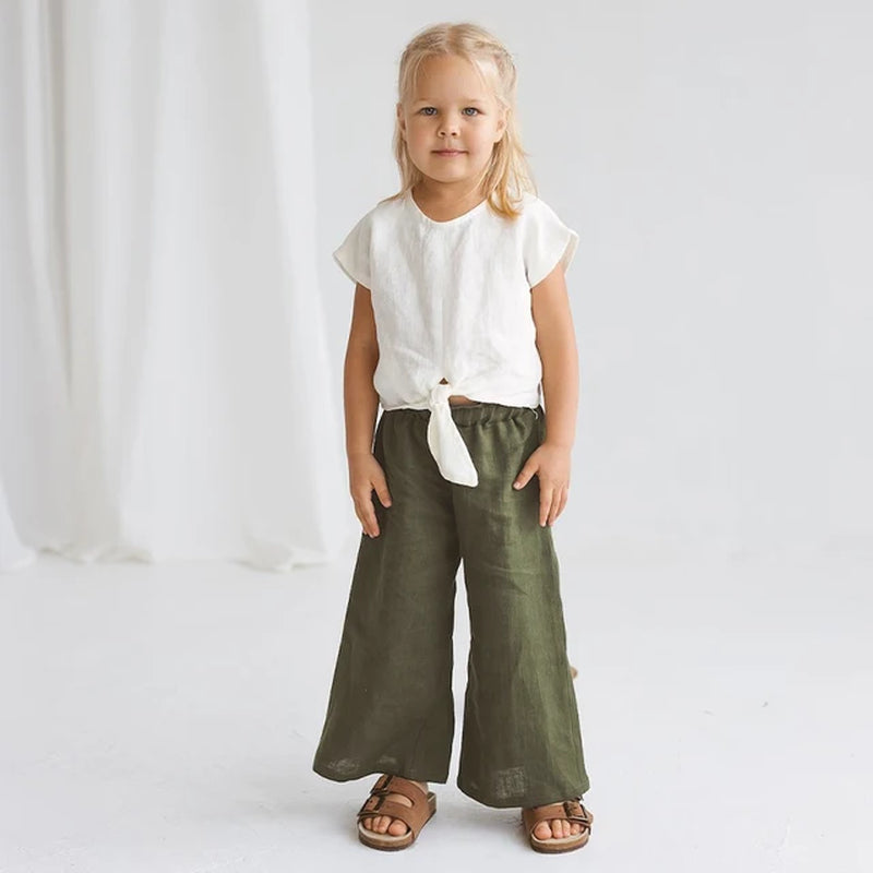 Retro Cotton and Linen Loose Wide-Legged Pants for Girls Summer New Children&