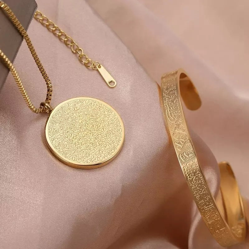 Stainless Steel Arabic Disc Necklace Bracelet