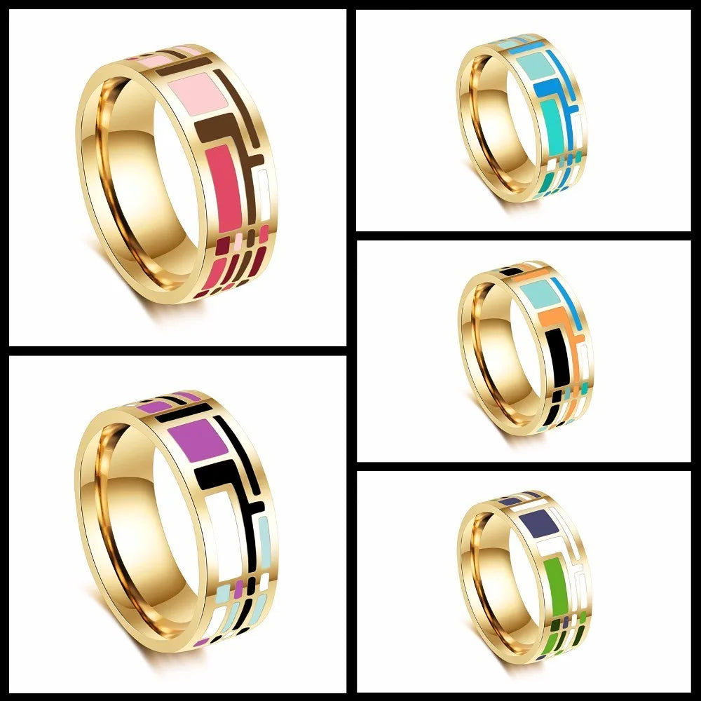 Gold plated ceramic ring, Pink, 8mm