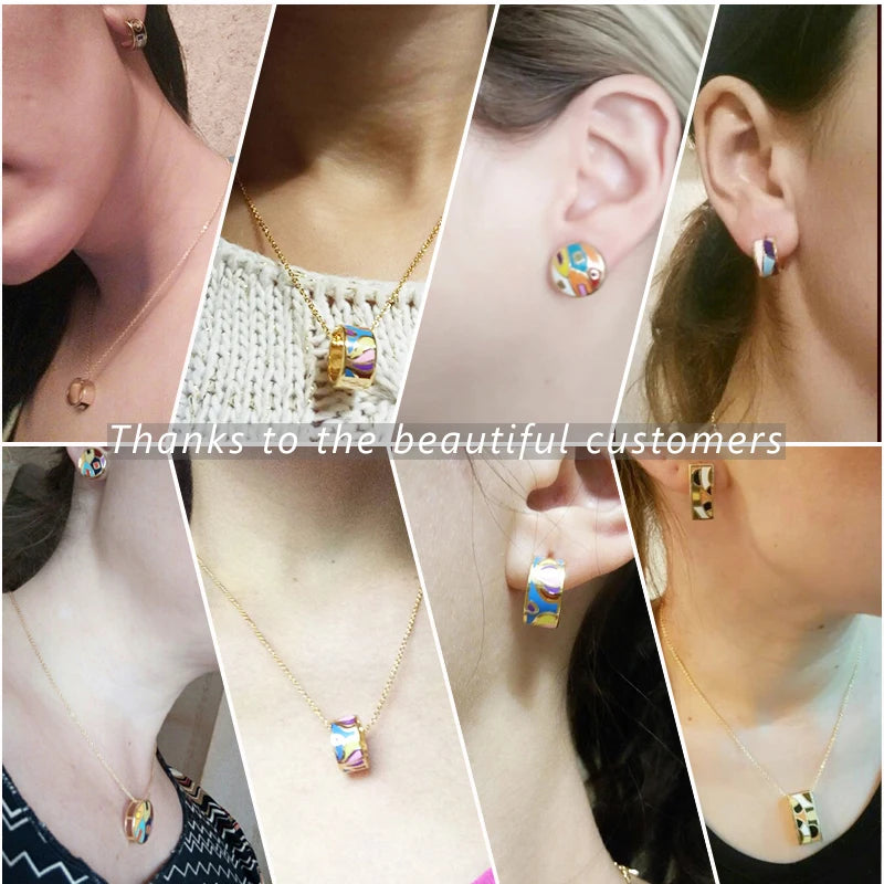 Geometric Gold-plated Pendant/Earrings, Red / Pink