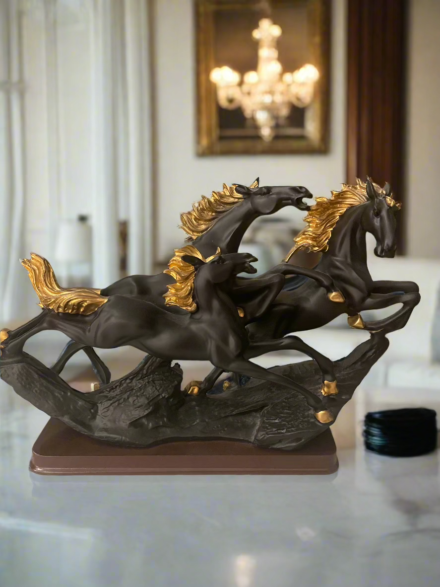 Galloping Horses. Black. 45 cm.