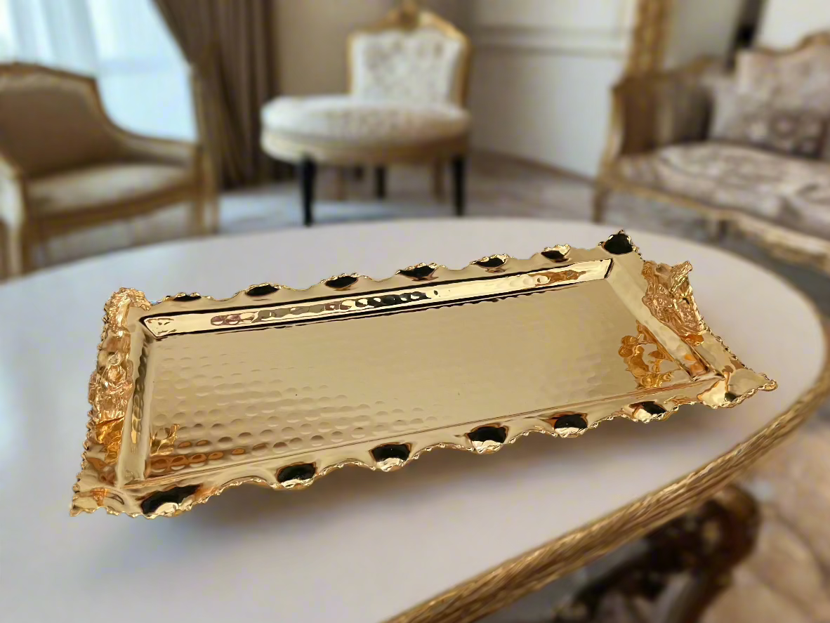 Rectangular tray. Horse handles