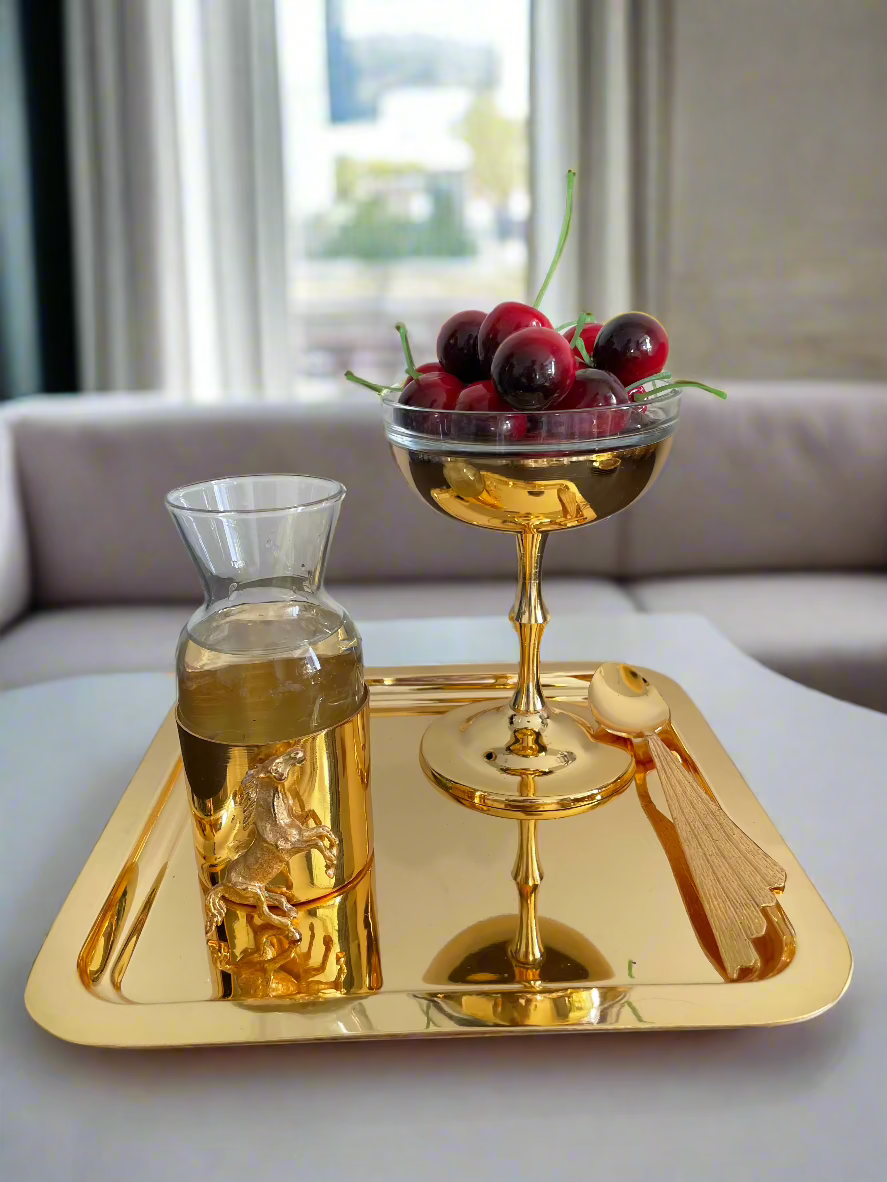 Summer Trio Set. 1 Tray, Cup, Spoon, and Fruits Bowl.