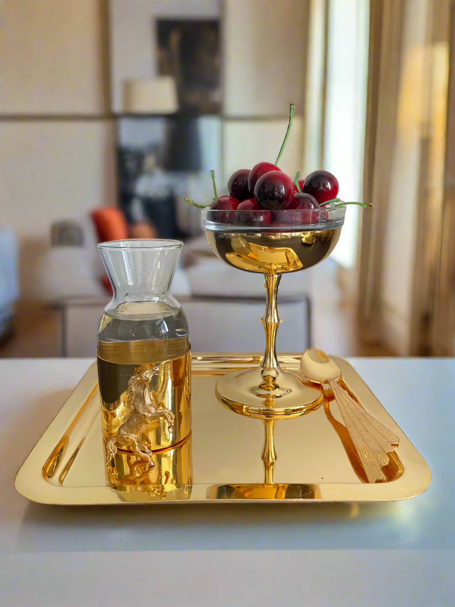 Summer Trio Set. 1 Tray, Cup, Spoon, and Fruits Bowl.