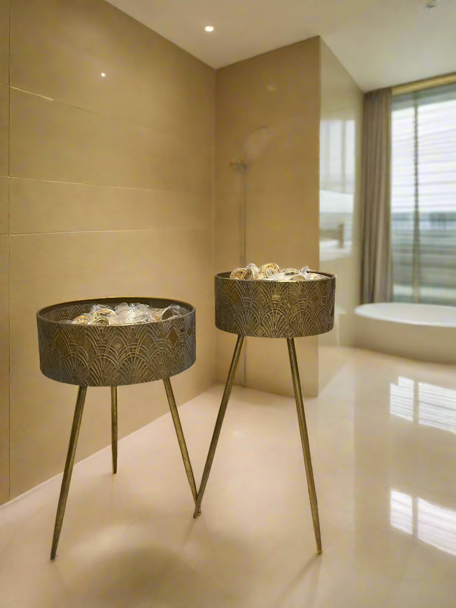 Metal Planters; Gold. 39*39*69 cm. Cyprus