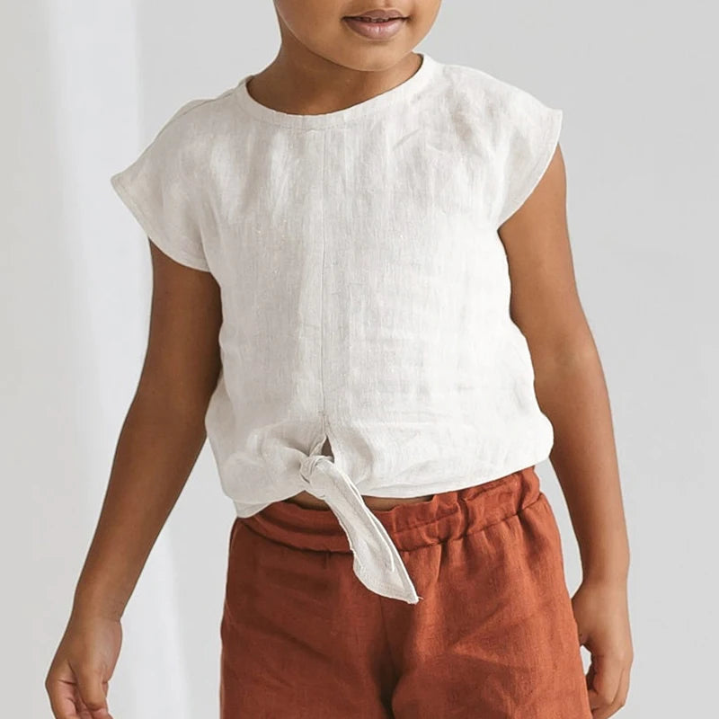 Casual Cotton and Linen White Tank Top With Knot