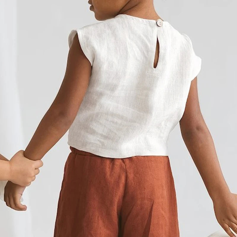 Casual Cotton and Linen White Tank Top With Knot