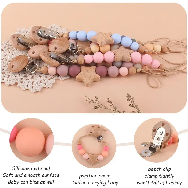 Personalized Wooden  Baby Pacifier Chain