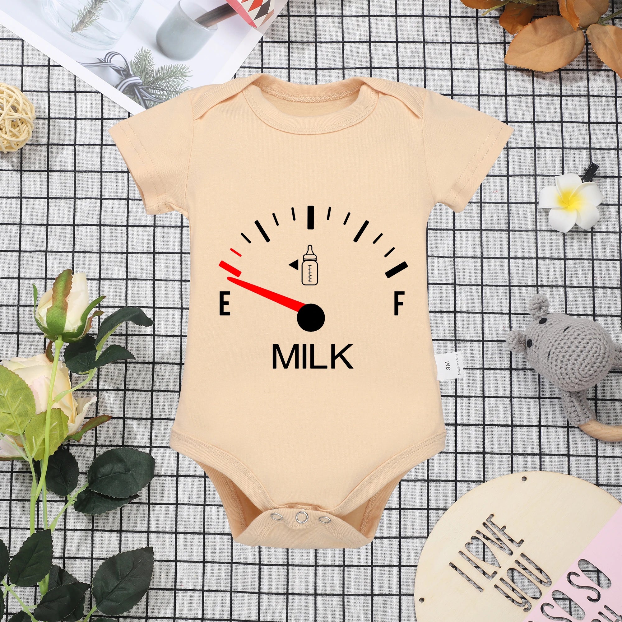 "Bring Mlk" White Cotton Baby Onesie