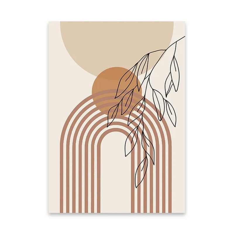 Boho Rainbow Sun Beige Abstract Leaves Poster Canvas Painting Wall Art Print Pictures Bedroom Living Room Interior Home Decor