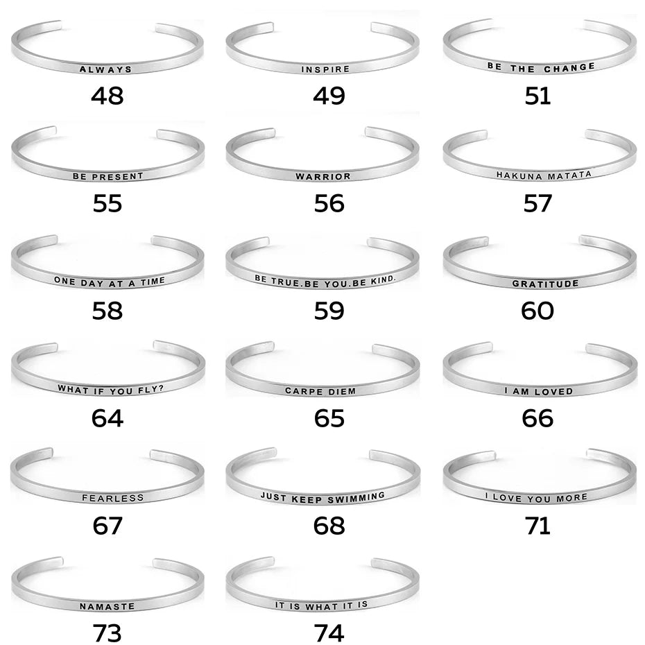 Women Stainless Steel Bangle Inspirational Bracelets Custom Mantra Cuff Band Jewelry Gift for Women