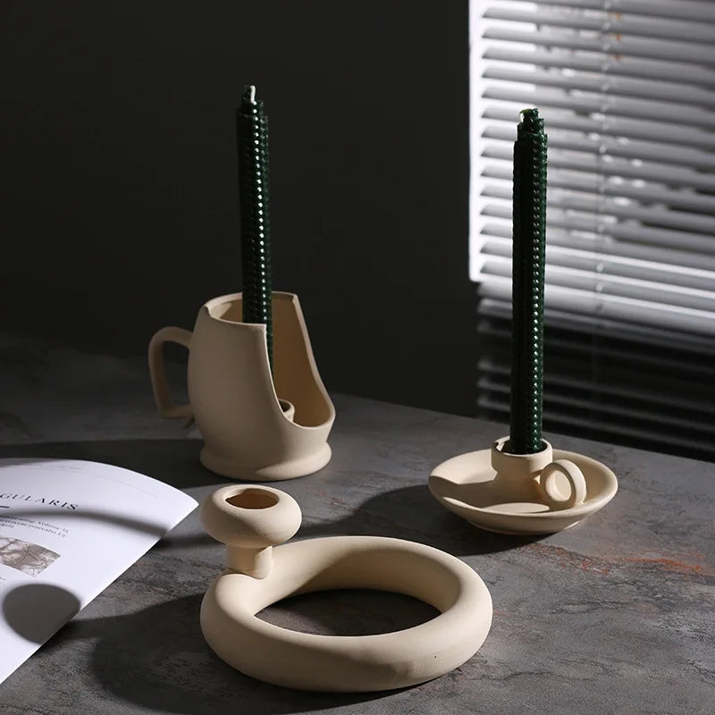Ceramic Vase Nordic Home Decor Room Decoration Candle Holder Flower Pot Decoration Desktop Art Flower Vases Dropshipping
