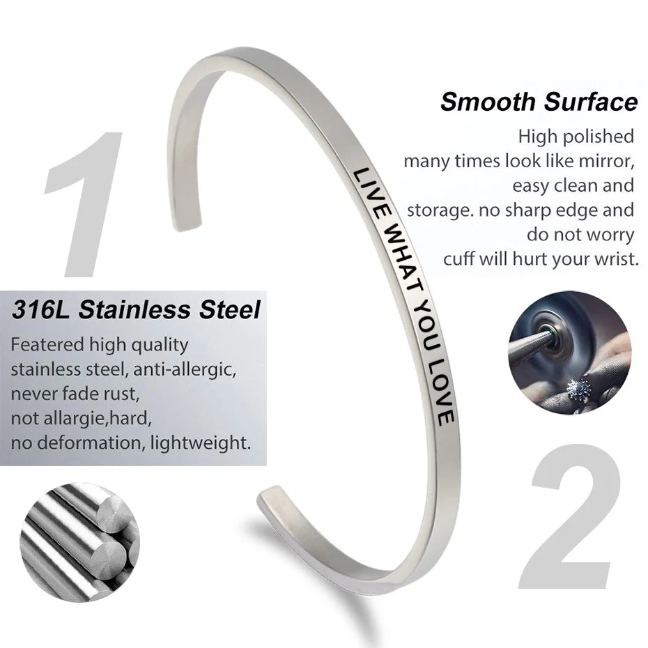 Women Stainless Steel Bangle Inspirational Bracelets Custom Mantra Cuff Band Jewelry Gift for Women