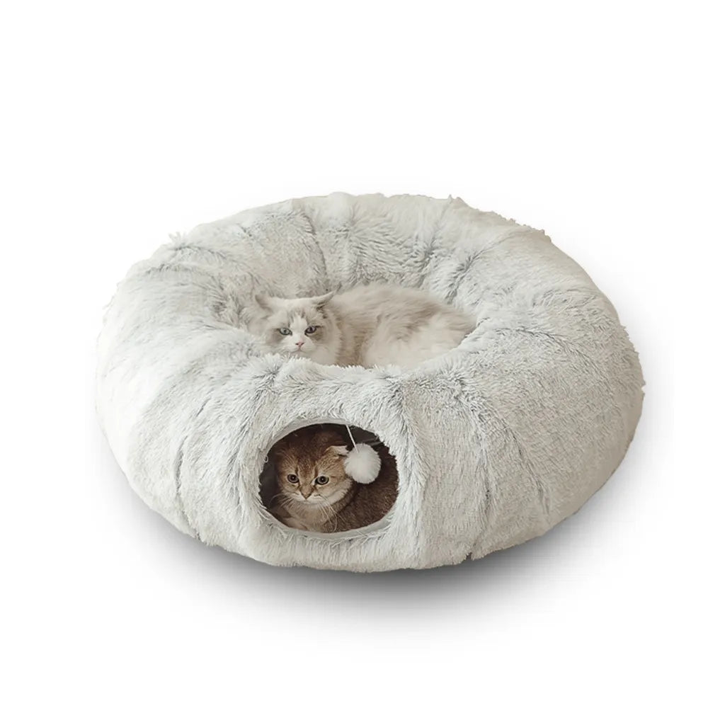 2 in 1 round Cat Beds House Funny Cat Tunnel Toy Soft Long Plush Dog Bed for Small Dogs Basket Kittens Bed Mat Kennel Deep Sleep
