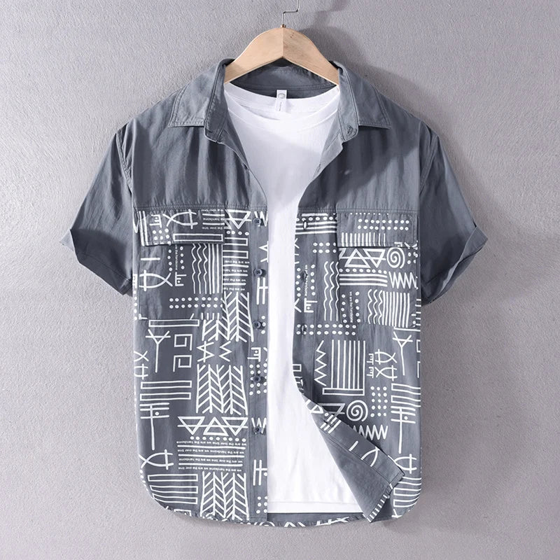 New Stylish Short Sleeve Casual Printing Cotton Shirt Men Brand Fashion Comfortable Top Clothes Camisa Masculina Dropshipping