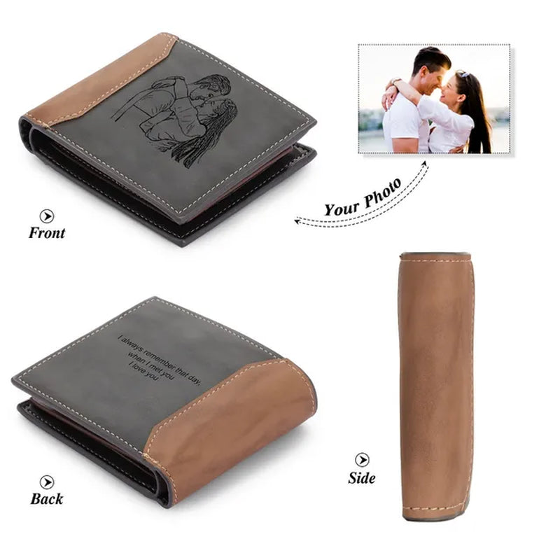 Custom Name Picture Card Holder Wallet Bifold Wallet for Men Gift for Husband Father&