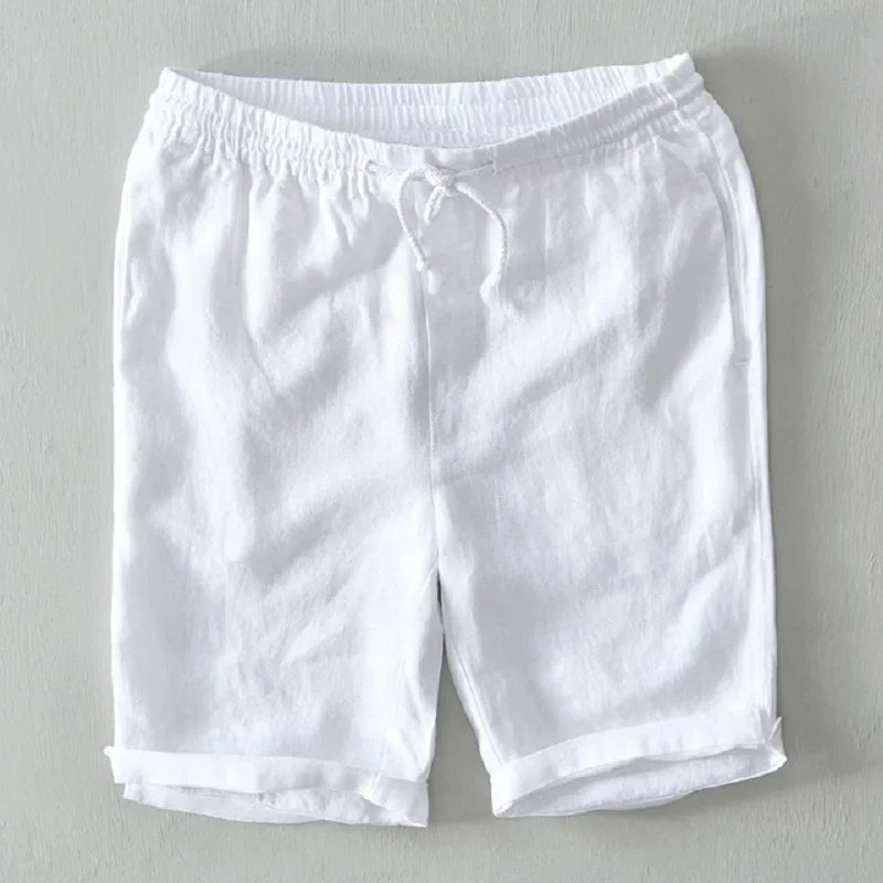 Pure Linen Shorts Men 2024 Summer New Fashion Solid White Loose Holiday Shorts Man Casual Shorts