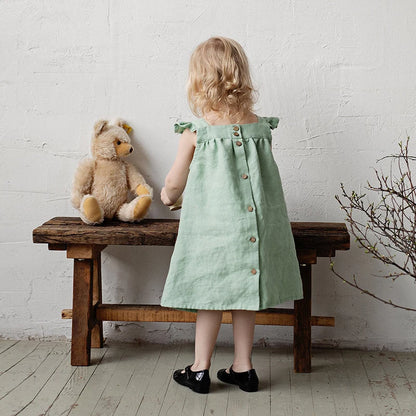 Girls Cotton and Linen Strap Dress Summer New Style Children&