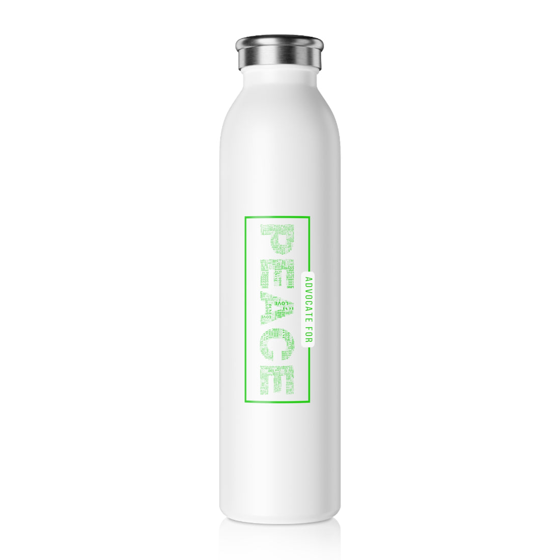 Slim Water Bottle, "Advocate for Peace" White