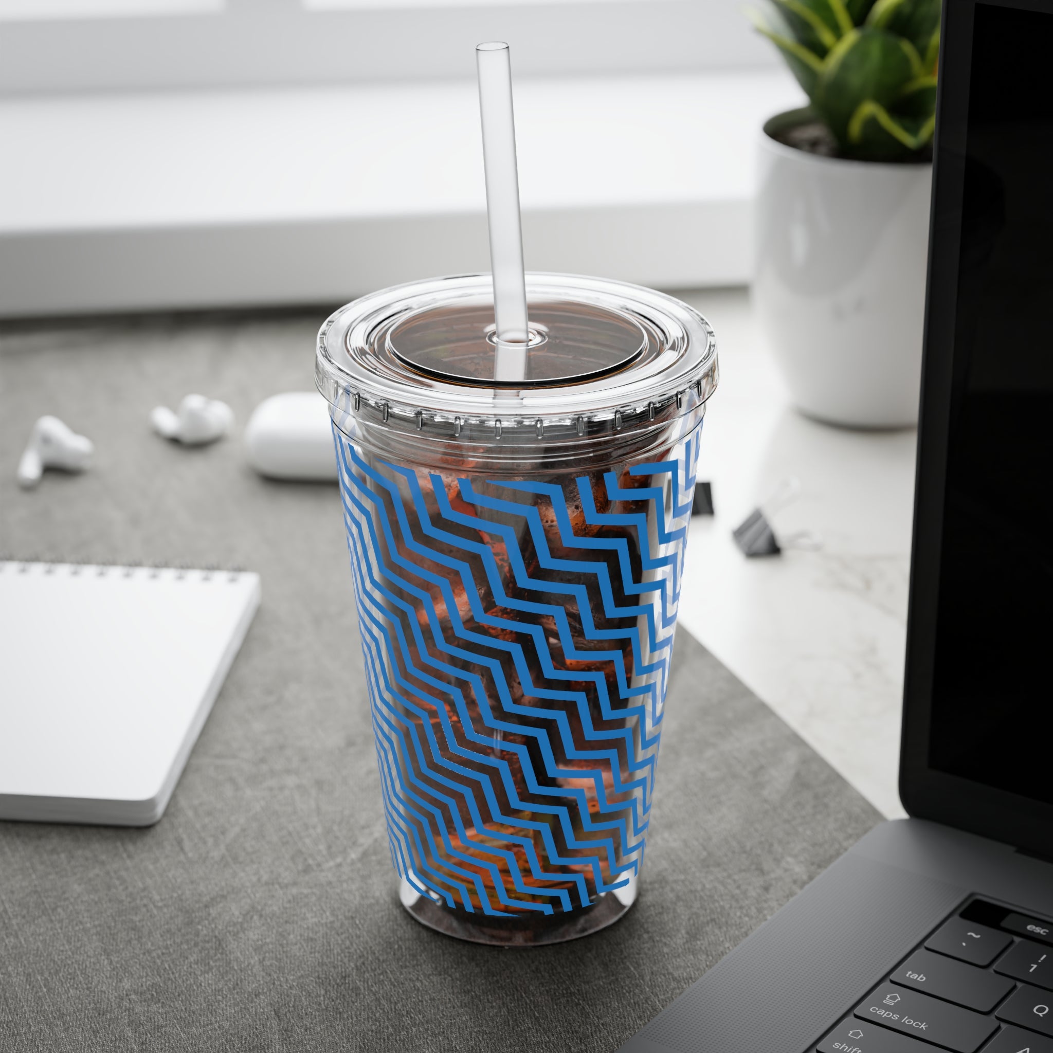 Sunsplash Tumbler with Straw, 16oz- Blue